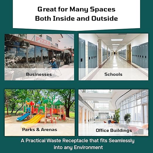 32 Gallon Square Slatted 100% Recycled Plastic Heavy-Duty Commercial Outdoor or Indoor Trash Can with Push Top Lid - Great for Schools and Businesses - Brown Granite