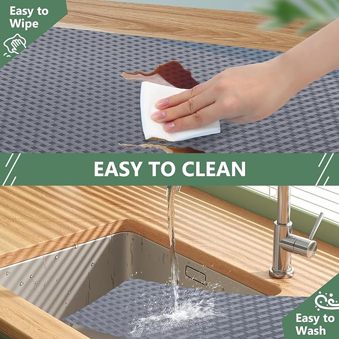 Shelf Liners, Non-Adhesive Drawer Liner, Waterproof & Oil-Proof Kitchen Cabinet Cupboard Liner Plastic EVA Material BPA Free Fridge Liner Mats Paper Protector for Shelves (Grey/16in x 240in)