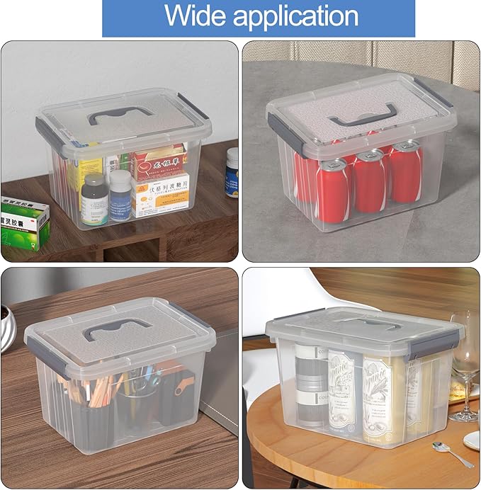 6 Quart Small Clear Plastic Storage Bins with Latching Lids, Storage Latch Box with Handle, 6 Packs