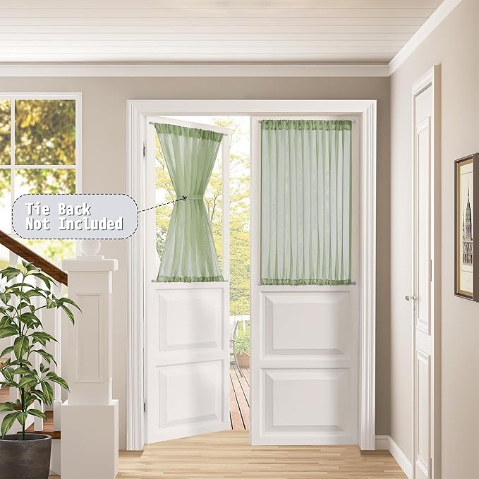 Tollpiz Short Sheer Door Curtain Closet Linen Textured Curtain Sheers Doorway Light Filtering Voile Patio Door Rod Pocket Curtains French Door, 54 x 54 inches Long, Sage Green, Set of 1 Panel