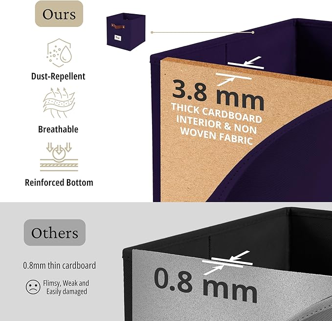 DECOMOMO Storage Baskets, 13x15x13 Storage Cube Bins with Labels for Organizing Shelves Kallax (Kallax / 4pcs, Deep Purple)