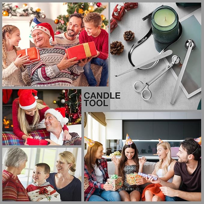 PATOISE 3 in 1 Candle Accessory Set, Candle Wick Trimmer Cutter, Candle Snuffer, Candle Wick Dipper Mini in Gift Package for Candle Aromatherapy Lovers(3PCS Silver)
