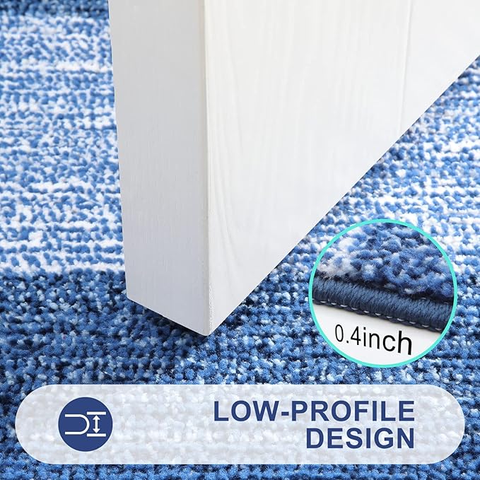 Kitinjoy Indoor Outdoor Door Mat, 59x36 Non-Slip Absorbent Dirt Trapper, Low-Profile Washable Inside Entrance Front Floor Mat, Sturdy Soft Entry Doormats for Entryway, Navy Blue