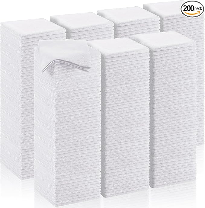 200 Pcs Microfiber Cleaning Cloth 16x16 Inch Microfiber Towels for Car Ultra Absorbent Cleaning Rags Reusable Lint Free Streak Free Detailing Towel for Car Washing Drying Dusting (White)