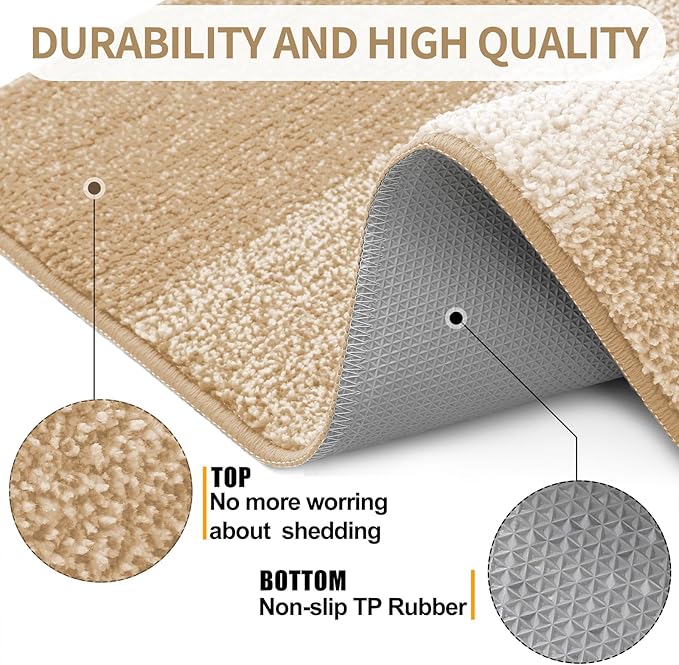 Kitinjoy Indoor Outdoor Door Mat, 36x24 Non-Slip Absorbent Dirt Trapper, Low-Profile Washable Inside Entrance Front Floor Mat, Sturdy Soft Entry Doormats for Entryway, Beige