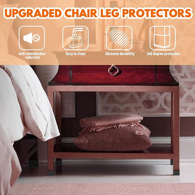 Rectangle Chair Leg Protectors for Hardwood Floors,16 PCS Silicone Covers to Protect Wood Tile Floors Felt Pads Furniture Leg Caps Reduce Noise. Easy to Move.(Black,0.5 x 2 Inch,Rectangular)