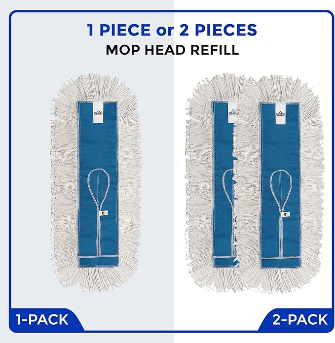 Nine Forty 48" Premium Cotton Dust Mop Kit - Heavy Duty Mop Head with Handle for Industrial, Commercial, and Residential Cleaning - Dry Floor Duster for Hardwood Surfaces - White