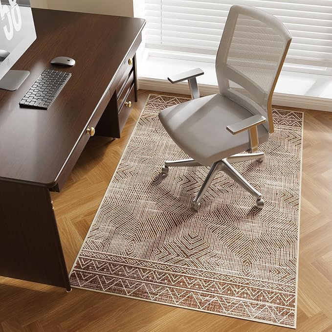 Office Chair Mat for Hardwood & Tile Floor, 36" × 48" Desk Chair Mat for Rolling Chairs, Anti-Slip Under Desk Rug Floor Protector for Home Office, Washable Area Rug for Living Room, Brown