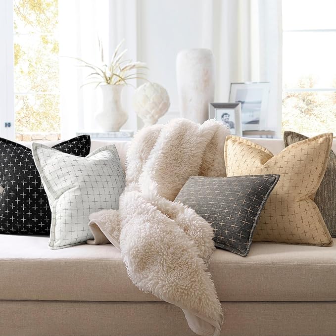 ZWJD 12x20 Pillow Covers Set of 2 Soft Polyester Textured Pillow Covers with Stylish Flange Edge Cozy Farmhouse Throw Pillows for Couch Bed Sofa Living Room