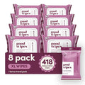 goodwipes Flushable Butt Wipes - Vitamin E & Aloe - Sewer & Septic Safe - Extra Large Adult Wet Wipes For Women & Men - Bathroom Essentials - Rosewater, 418 Count (8 Packs + 1 Travel)