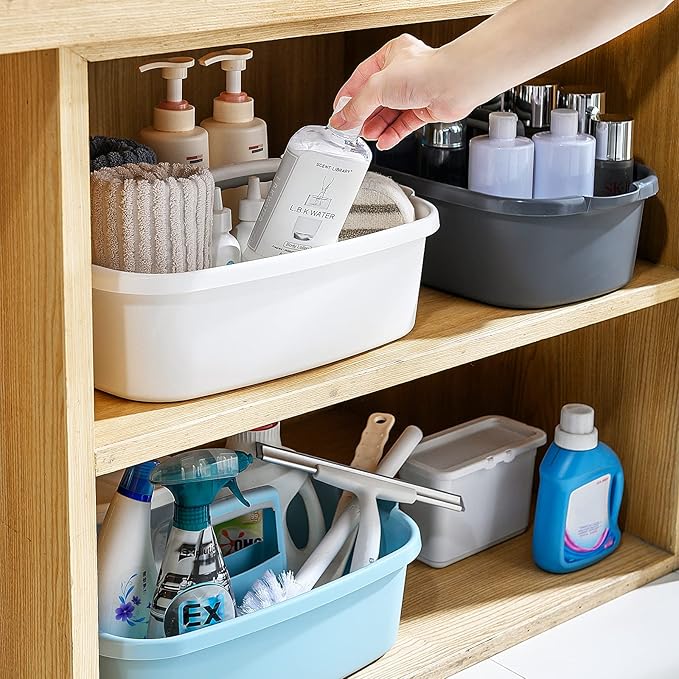 Multi-Purpose Plastic Cleaning Caddy with Handle, Shower Caddy Organizer/Storage Basket/Totes Portable for Bathroom Supplies, Cleaning Products, Under Sink Tool, Housekeepers (Grey)