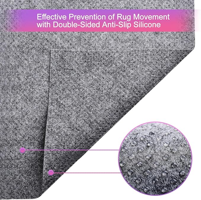 Double Sided Ultra Strong Anti-Slip Rug Felt Pad 3 x 5 Feet for Hardwood Floors, Non Slip Carpet Padding, Thin Profile Non Skid Carpet Mat Keep Your Rugs in Place- Gray