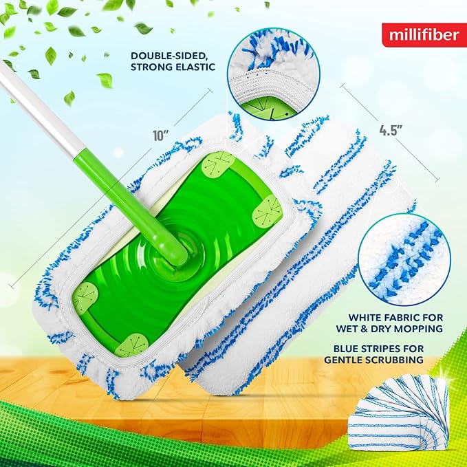 Microfiber Reusable Mop Pads Compatible with Swiffer Sweeper (4-Pack) Washable Mop Pads for Wet & Dry Use (Handle is Not Included)