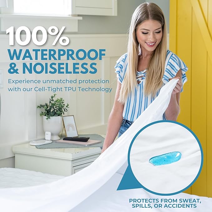 Twin Size 39x75” Premium Waterproof Zippered Mattress Encasement, 100% Cotton, Hypoallergenic, Six Sided Mattress Cover, Invisible Zippered, Soft & Breathable up to 15" Deep - Rest Line