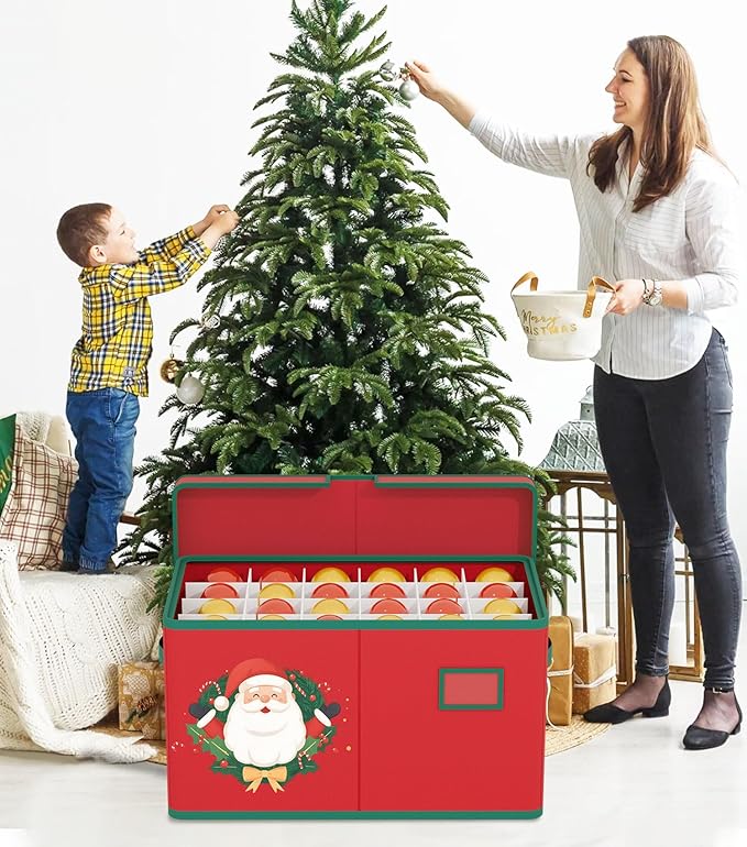 Christmas Ornament Storage Box Red Christmas Decoration Storage Containers 600D Oxford fabric Ornament Organizer Storage Box Fit 96 3 inch Holiday Ornaments Christmas Decor Storage Container