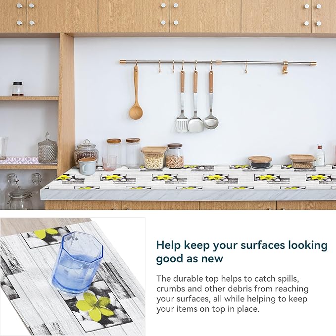 Shelf Liner 18" W x 96" L Non Adhesive Kitchen Drawer Liner, Waterproof Shelf Liner Durable Anti-Slip for Kitchen Cabinets