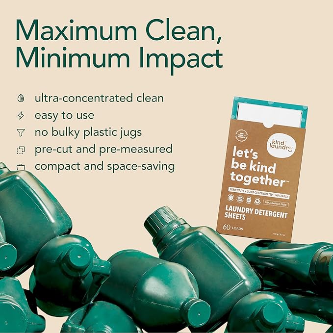 Kind Laundry Detergent Sheets with Stain-Fighting Enzymes - Plant Powered Eco-Friendly Laundry Soap Sheets - Home or Travel Laundry Detergent Fragrance Free, 18 Loads (Mom's Choice Award Winner)