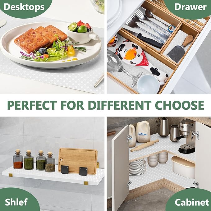 Shelf Liners, Non-Adhesive Drawer Liner, Waterproof & Oil-Proof Kitchen Cabinet Cupboard Liner Plastic EVA Material BPA Free Fridge Liner Mats Paper Protector for Shelves (White/16in x 240in)
