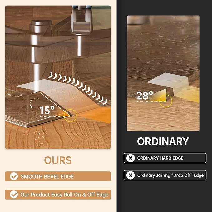 [Tempered Glass] 59“ x 47” Beveled Edge Glass Chair Mat with Polished Edge Clear Office Chair Mat, Glides Smoothly, Suitable for Carpet or Hardwood Floors