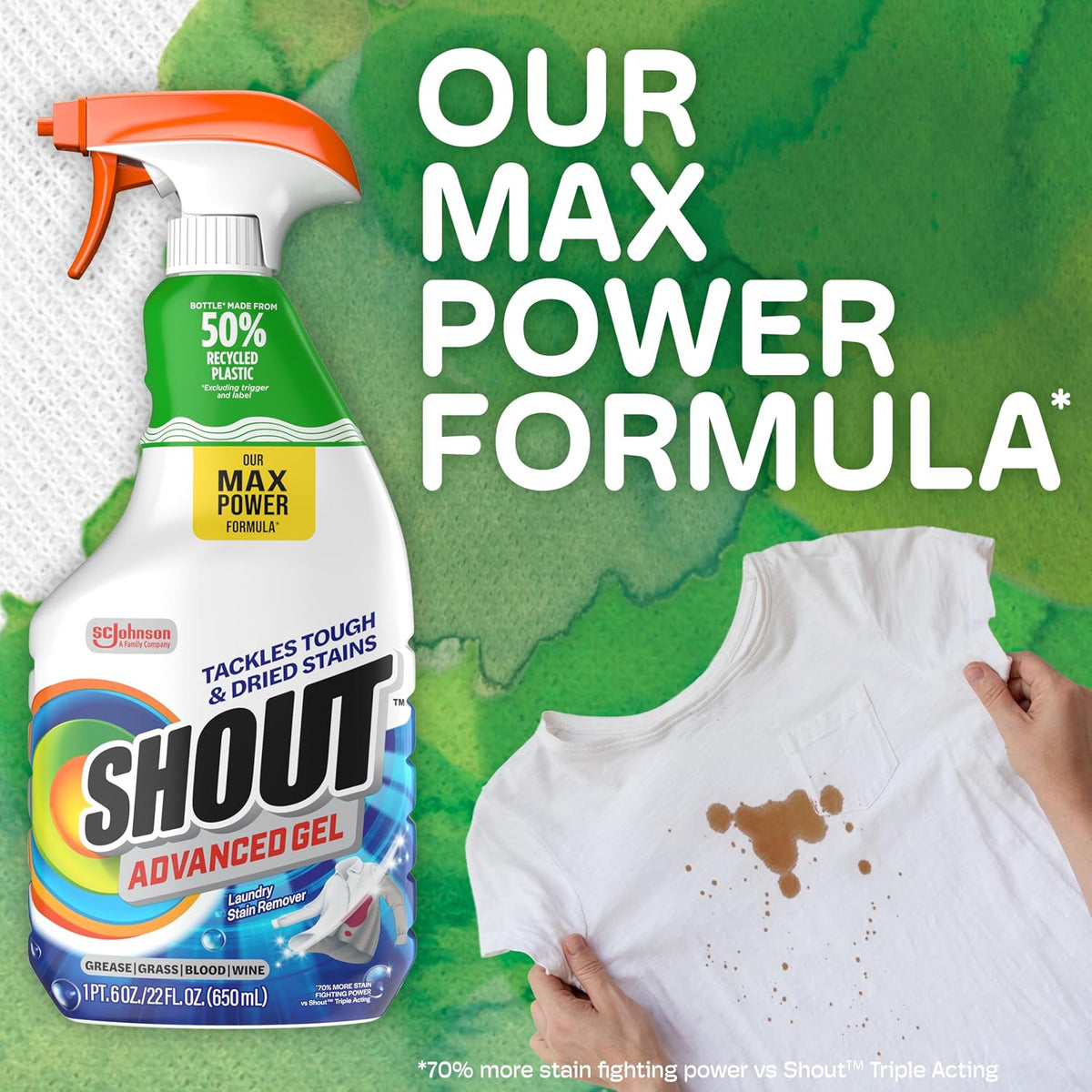 Shout Advanced Spray and Wash Laundry Stain Remover Gel, Best Shout Formula, 22 oz - Pack of 3