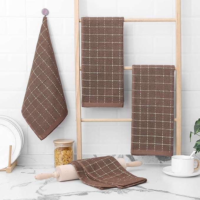 Homaxy 100% Cotton Terry Kitchen Dish Cloths, Ultra Soft and Absorbent Dish Towels for Kitchen, Suitable for Drying and Washing Dishes, 6 Pack, 12 x 12 Inches, Brown