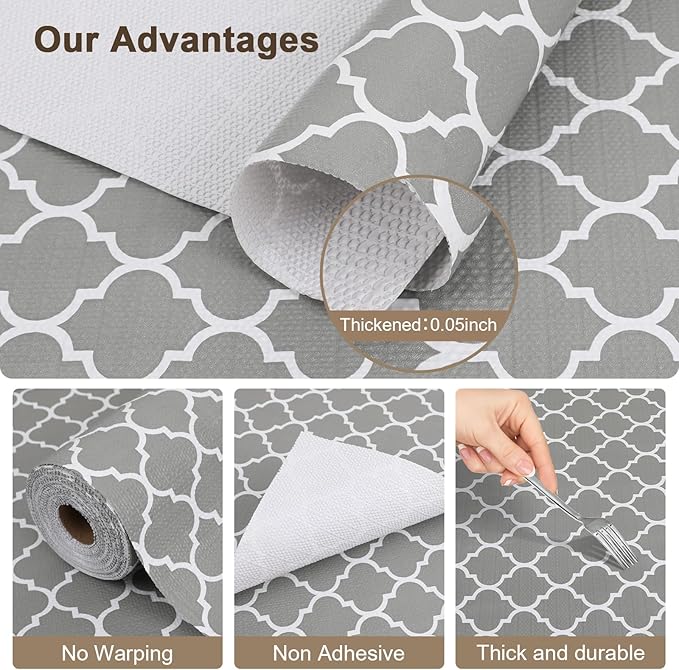 OcePor Non-Adhesive Drawer and Shelf Liner 17.5IN x 30FT，Non Slip Cabinet and Cupboard Liner, Kitchen Cabinet Liners for Shelves, Waterproof Drawer Shelf Liners for Cabinets/Bathroom Cupboard