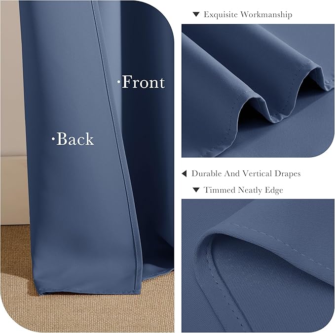 PONY DANCE Blackout Curtains for Bedroom 72 Inch Length 2 Panels Set, Privacy Thermal Insulated Room Darkening Grommet Drapes for Living Room Window, W34 x L72 Inch, Stone Blue
