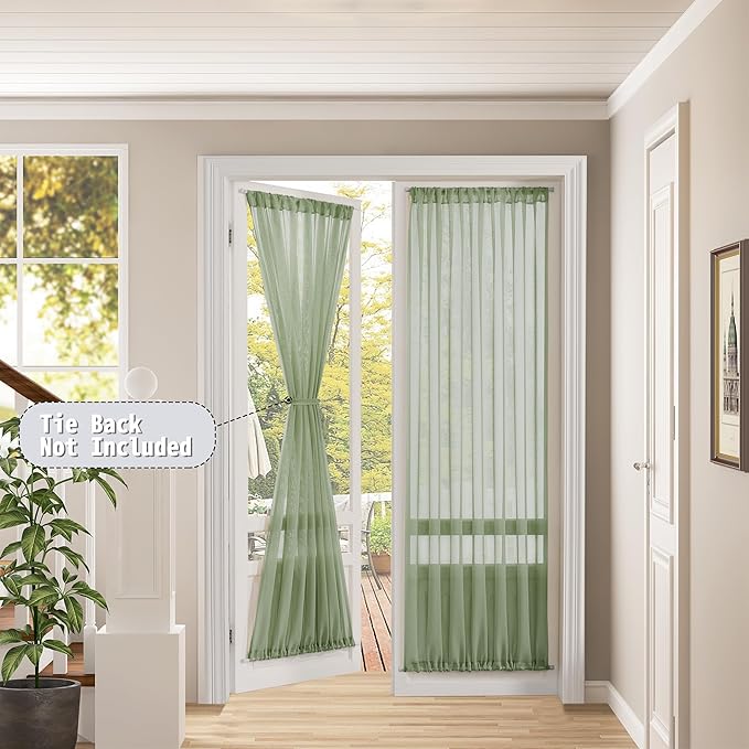 Tollpiz Sheer Door Curtain Closet Linen Textured Curtains Sheer Doorway Light Filtering Voile Patio Door Rod Pocket Curtain French Door, 54 x 72 inches Long, Sage Green, Set of 1 Panel