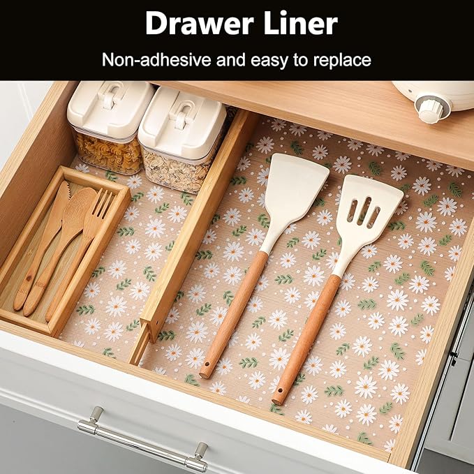 INNOLITES Shelf Liner – Cabinet & Drawer Liner Non-Adhesive – Waterproof Oil-Proof – Durable EVA with Floral for Kitchen Cabinets Refrigerator – BPA-Free, Easy to Cut 17.7" x 360"
