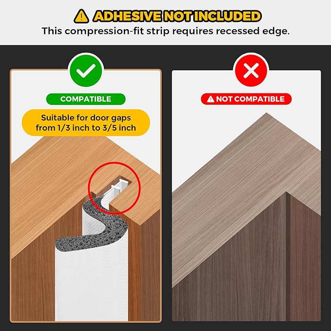 Weather Stripping Door Seal Strip - Soundproof Q-Shaped Foam for Exterior Door Frame, Large Gap Seal, Noise Cancelling, Easy to Install (White, 26FT)
