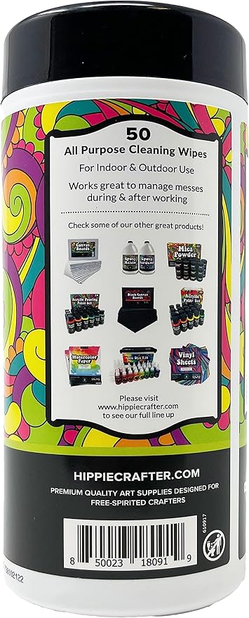 Paint and Art Wipes, Heavy-Duty Cleaner for Paint, Epoxy, Glue, Latex & Acrylic Stains, 1 Pack (50 Wipes), Safe for Hands, Brushes, Plastic, Metal, Wood & Floors