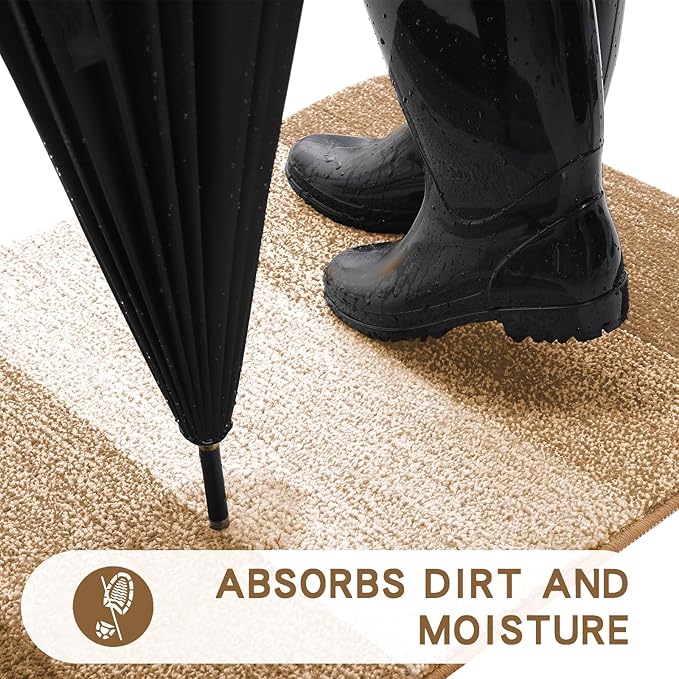 Kitinjoy Indoor Outdoor Door Mat, 48x32 Non-Slip Absorbent Dirt Trapper, Low-Profile Washable Inside Entrance Front Floor Mat, Sturdy Soft Entry Doormats for Entryway, Camel