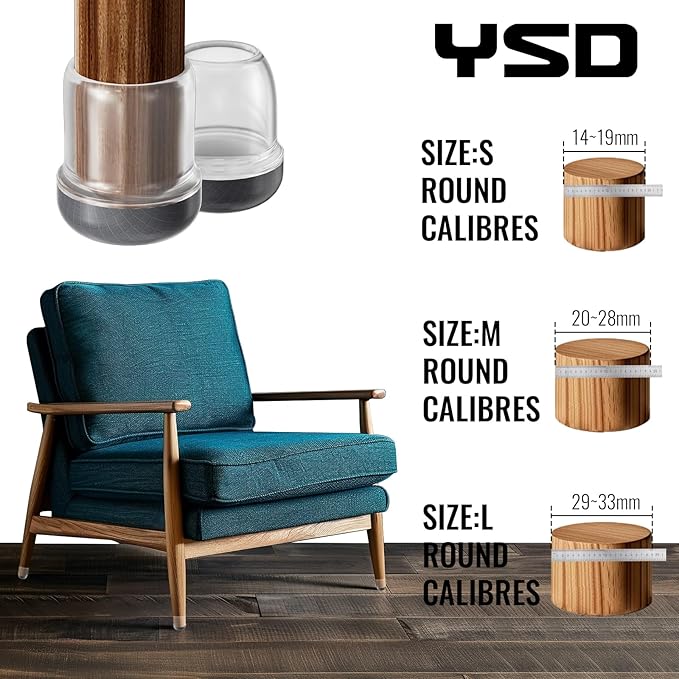 YSD 1Inch 24 Pcs Silicone Chair Leg Floor Protectors,Hair and dust Resistant Round Chair Leg Caps for Tilt Chair Legs,Carpet Hardwood Floor Protectors with Gray Pads