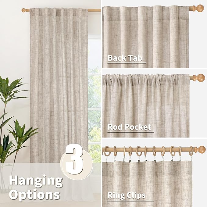 YoungsTex Linen Kitchen Curtains 36 Inches Long for Over Sink, Short Semi Sheer Drapes Light Filtering with Rod Pocket Back Tab for Cafe Bathroom Window, 42 X 36 Inch