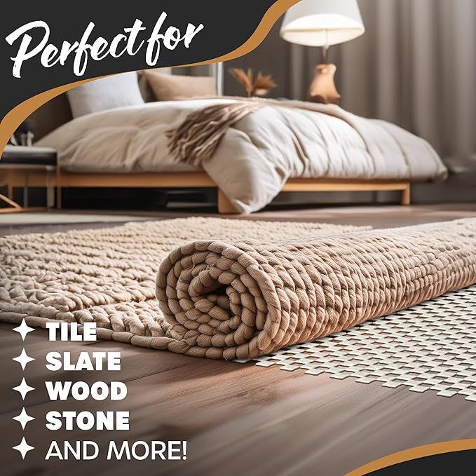 Nevlers 10'x14' White Non Slip Rug Pad | PVC Anti Skid Rug Gripper for Hardwood Floors & Other Surfaces | Open Weave Rug Stoppers to Prevent Sliding | Customizable Non Slip Rug Grippers Carpet Pad