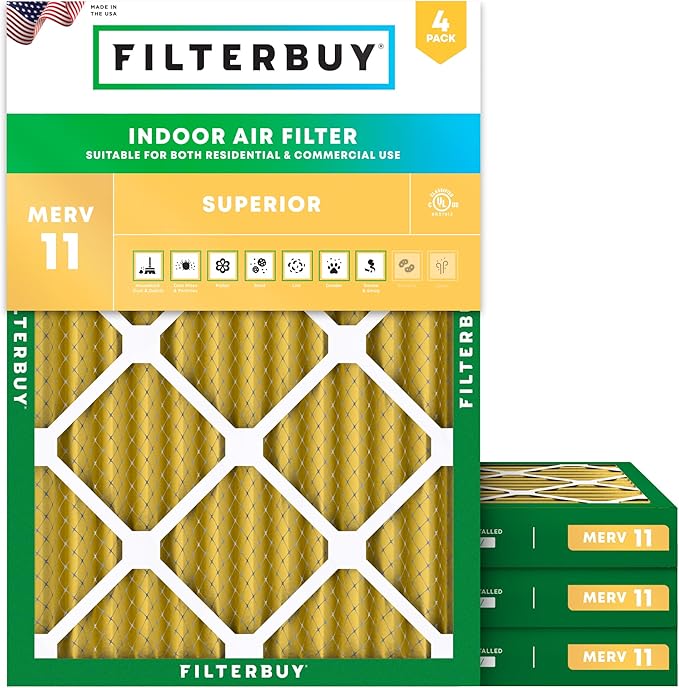 Filterbuy 18x24x2 Air Filter MERV 11 (MPR 1200) Allergen Defense Replacement (4-Pack), Electrostatic Pleated HVAC AC Furnace Filters, Made in USA (Actual Size: 17.38 x 23.38 x 1.75)