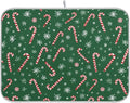 Christmas Candy Cane Dish Drying Mat for Kitchen Countertop 18x24 Winter Snowflake Green Xmas Large Drying Mat Reusable Quick Dry Dish Sink Mats Easy Clean Decorative Essentials