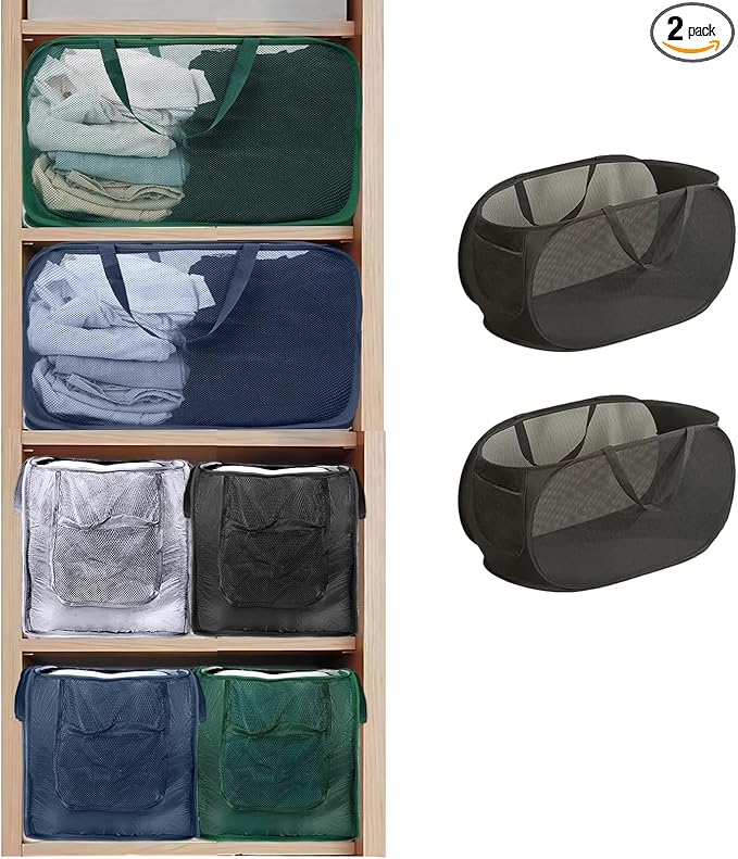 2 Pack Closet Storage Bins, Storage Containers for Closets, Fabric Closet Bins for StorageDecorative ,Collapsible Baskets for Organizing Clothes Toy Nursery (Black/Black)