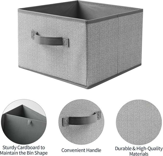 Storage Baskets, 11-Inch Woven Fabric Bins, Storage Cubes with Reinforced Handles, Organizer Bins for Closet Shelves, Foldable, for Toys, Clothes, Natural Beige (2PCS/Grey-11*11*7.8inch)