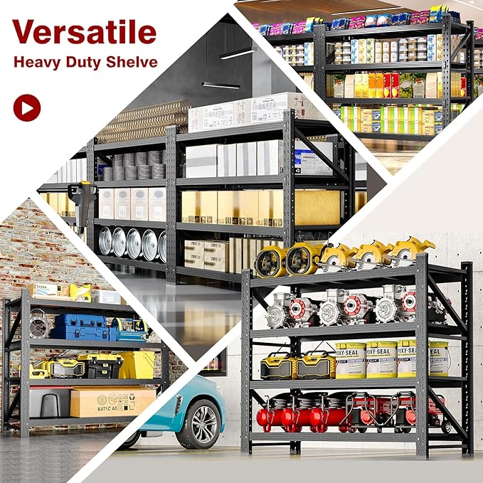 5000LBS Metal Steel Storage Shelves - 71.3" W Black 4 Tier Heavy Duty Rack Commercial Industrial Shelving with Adjustable Shelf for Basement Garage Warehouse - 71.3" W x 24" D x 70" H