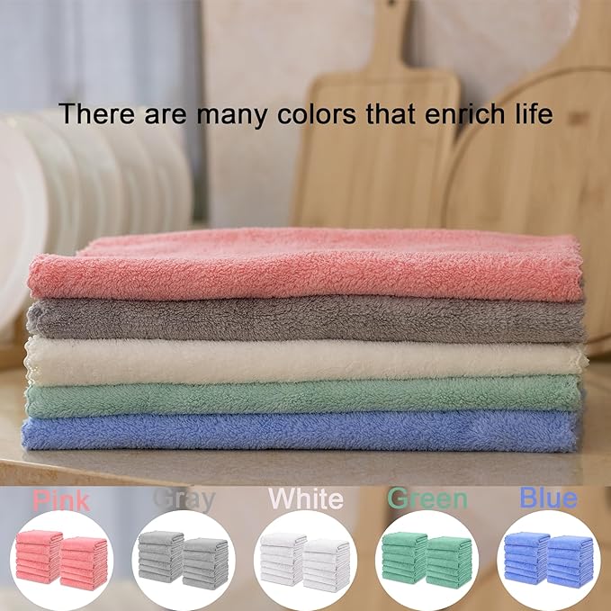 kimteny Kitchen Cloth Dish Towels, 13x28 Inches Premium Dishcloths, Super Absorbent Coral Velvet Microfiber Cleaning Cloths, Fast Drying Rags for Washing Dishes (13x28-6 Pack, Green)