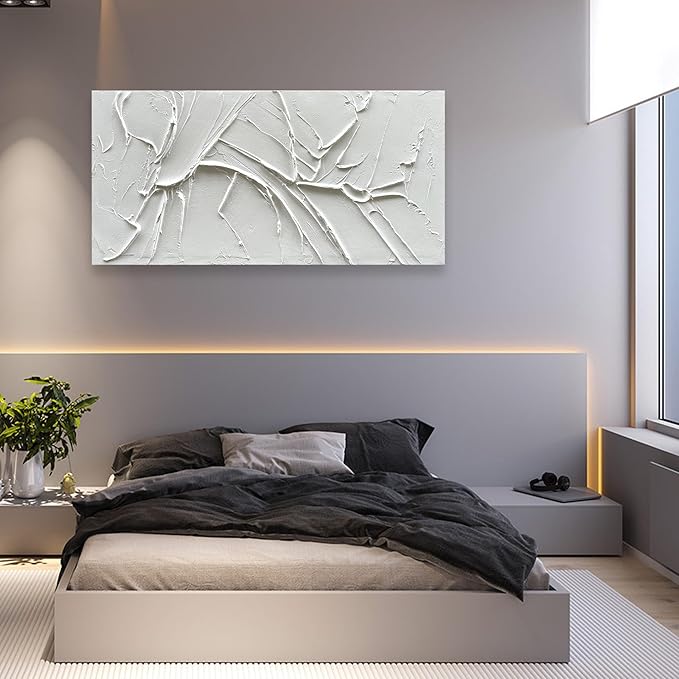NANKAI Hand-Painted Thick Texture White Minimalist Oil Painting 30x60 Inch Large Contemporary Art Oil Painting, Home, Office Wall Decoration Art