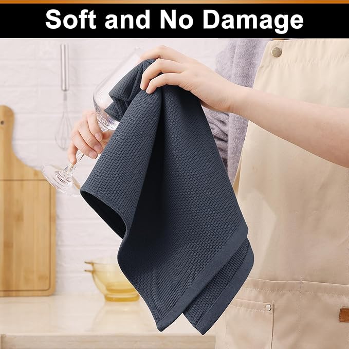 Homaxy 100% Cotton Waffle Weave Kitchen Towels - 6 Pack Soft and Absorbent Dish Towels - 16 x 26 Inches Quick Dry Hand Towels - Dark Grey