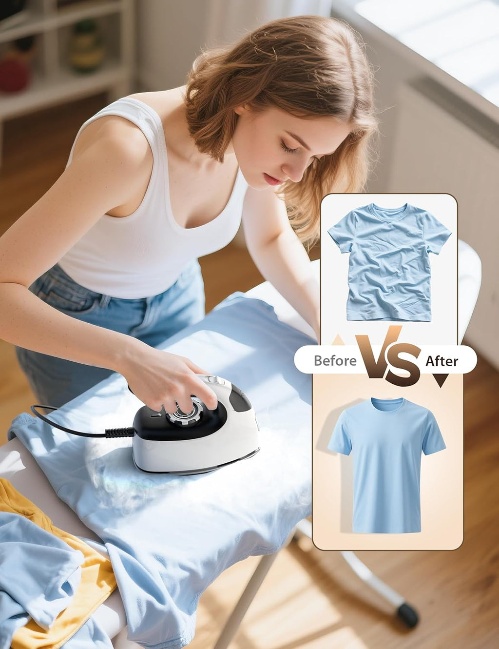Sundu Mini Steam Iron, Mini Travel Steam Iron, Small Portable Clothes Mini Iron with Rotary Temperature Control, Safety Base for Travel, Quilting & Sewing | Mini Iron for Sewing, White