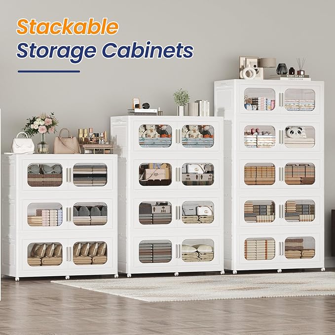 200GAL Extra Large Storage Bins with Lid, 800QT Storage Bins with Wheels, Folding Closet Organizer, Stackable Collapsible Plastic Storage Containers for Home, Office, Dorm, 4Pack White