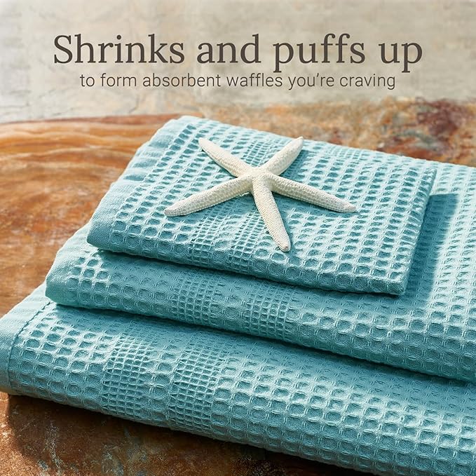 GILDEN TREE Waffle Towel Set Quick Dry Thin | 2 Bath Towels | 2 Hand Towels | 2 Washcloths, Classic Style (Seafoam)