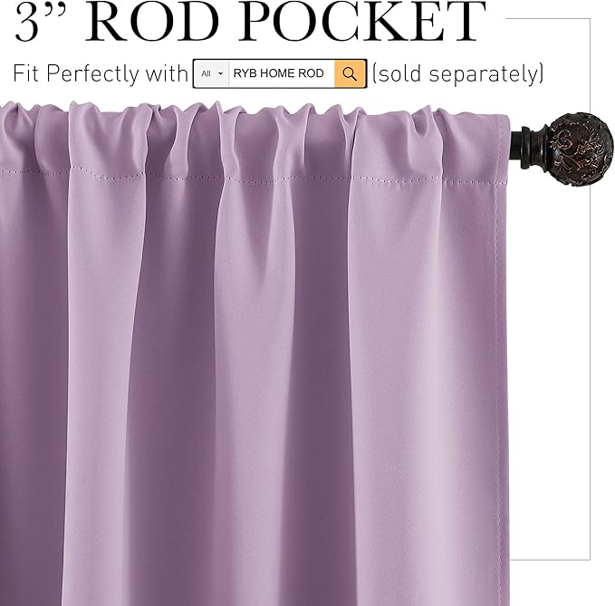 RYB HOME RV Curtains for Camper Windows - Soft Thermal Insulated Small Window Curtain Tiers for Cafe Kitchen Bedroom Basement Glass Door Window, W 42 x L 30 inches, Lilac, 2 Panels