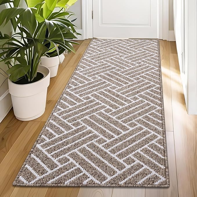 OLANLY Runner Indoor Door Mat, 47x23 Inch, Dirt Resistant and Absorbent, Non-Slip Rubber Backing Floor Mats, Easy Clean Low-Profile Doormat for Entryway, Front Door, and Inside Entrance, Khaki