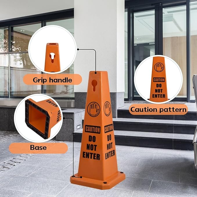 8-Pack 26.5" Caution Cones, 4-Sided Visible Safety Signs with Heavy Rubber Base, Warning for Slip & Fall Prevention, Indoor/Outdoor Use (Orange, 8Pcs-Do Not Enter)