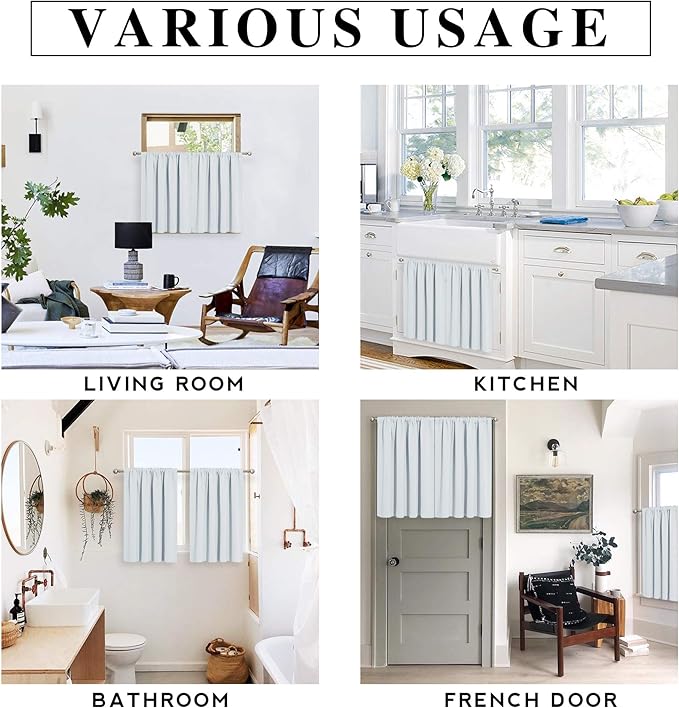 RYB HOME Blackout Curtains for Kitchen, Over Sink Privacy Curtains Window Decor, Thermal Insulating Drapes for Bathroom Cafe Bedroom Small Window, W 42 x L 24 inch, Greyish White, 2 Panels